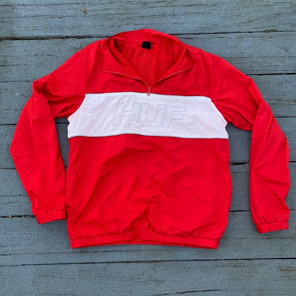 HUF Red and White Windbreaker Jacket